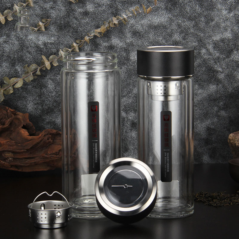 新款玻璃杯機(jī)械溫顯雙層玻璃花茶杯辦公水杯商務(wù)禮品杯
